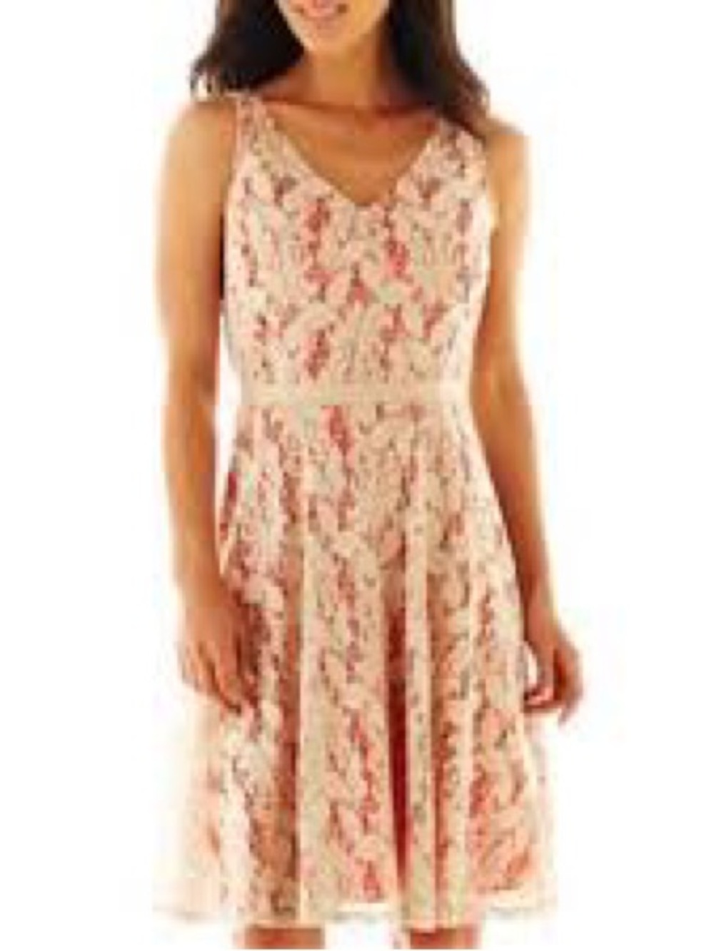 Danny & Nicole Orange and Cream Floral Lace Midi Dress
